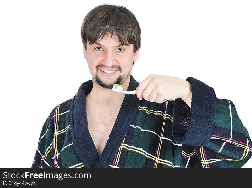 Pretty adult man with toothbrush