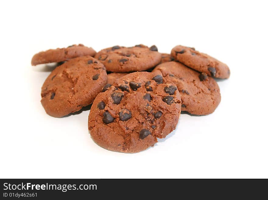 Chocolate cookies on a white background