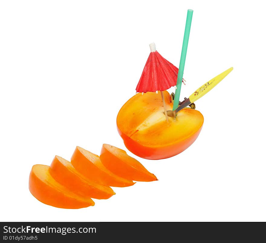 Persimmon with pices on isolated background