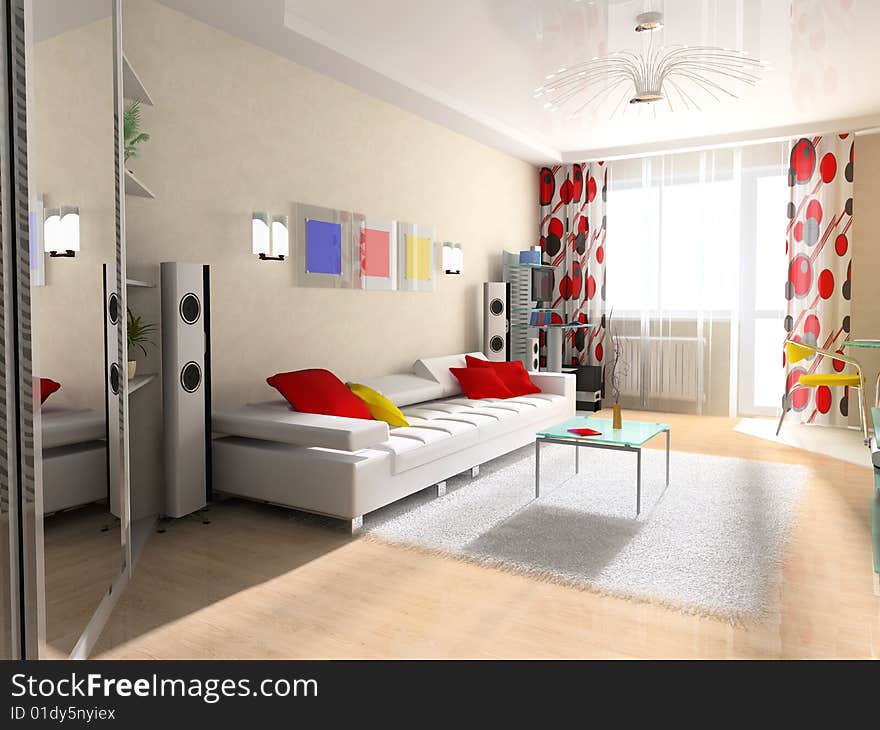 Interior of a room with a white sofa. Interior of a room with a white sofa