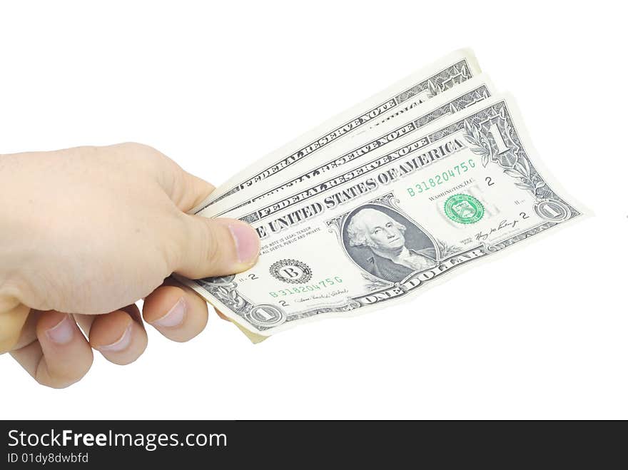 Hand With Few Bucks Isolated On White