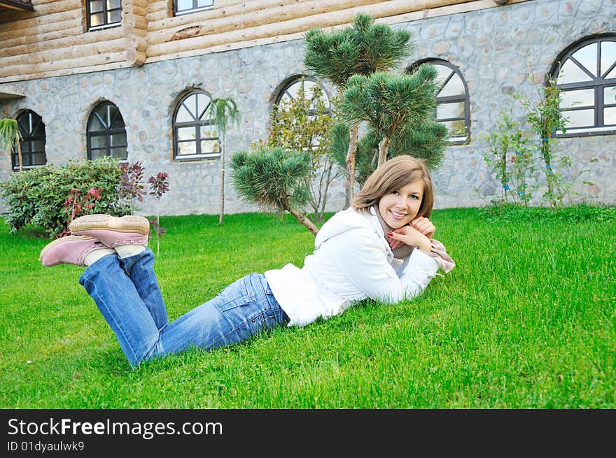 Girl Lie On Grass