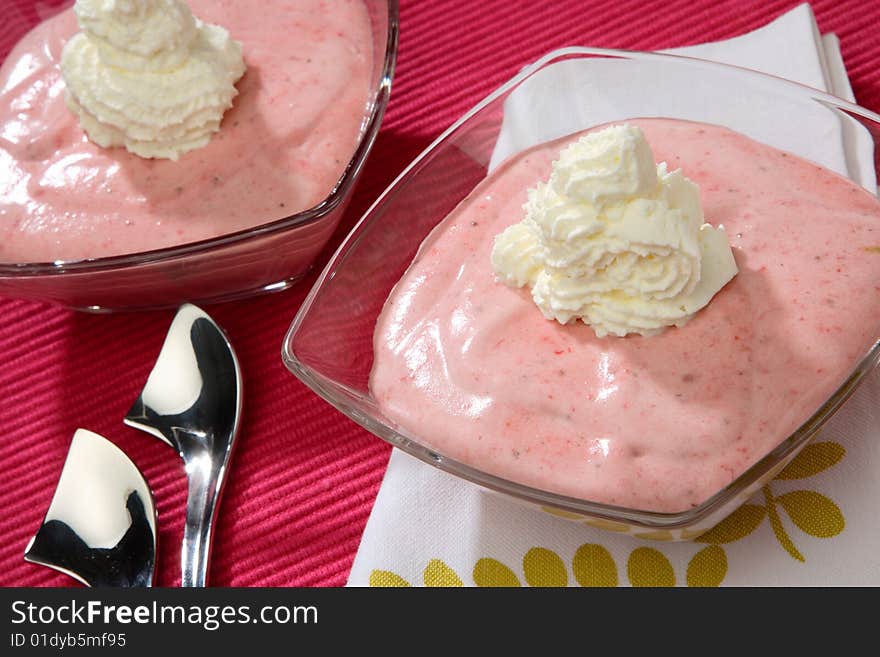 Strawberry cream dessert on plate