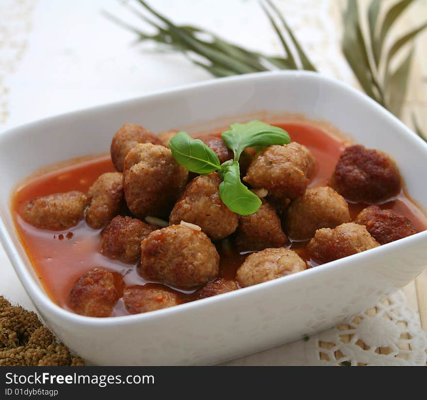 A fresh meal of soup with meatballs. A fresh meal of soup with meatballs