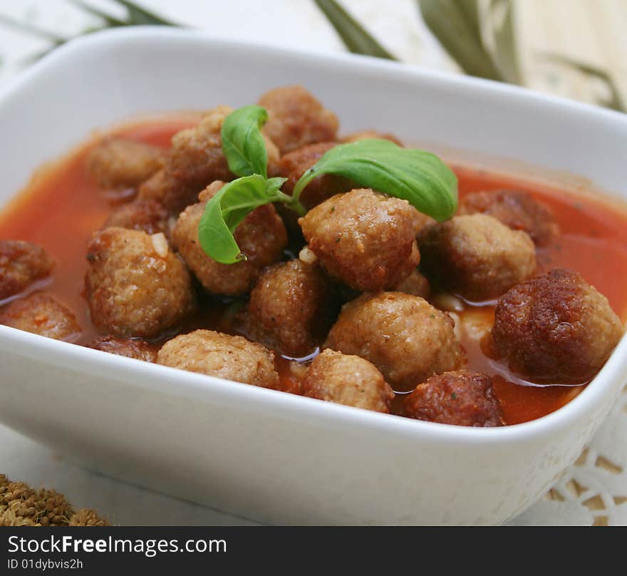 A fresh meal of soup with meatballs. A fresh meal of soup with meatballs