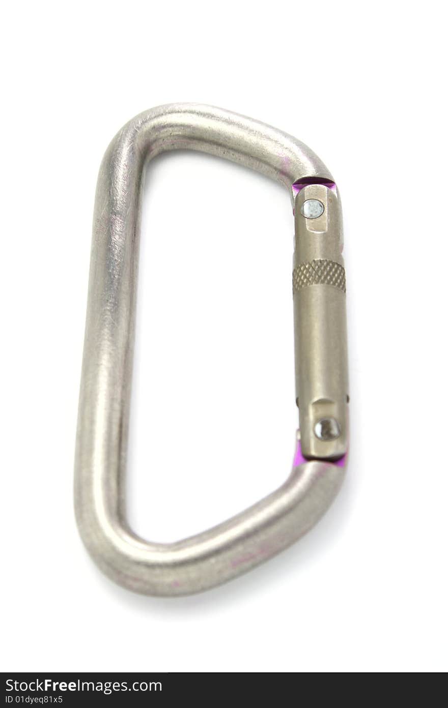 Aluminium alpinist carabiner isolated on white background. Aluminium alpinist carabiner isolated on white background