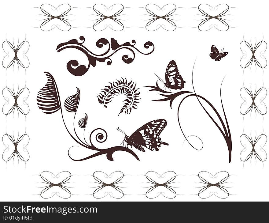 Floral set with butterflies. Artistic vector illustration. Floral set with butterflies. Artistic vector illustration.