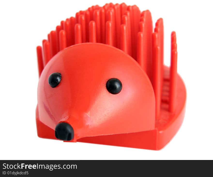 Red hedgehog Pencil Holder on white background isolated. Red hedgehog Pencil Holder on white background isolated