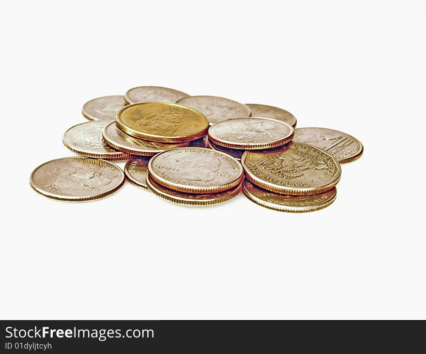 Few coins on white backgrounds