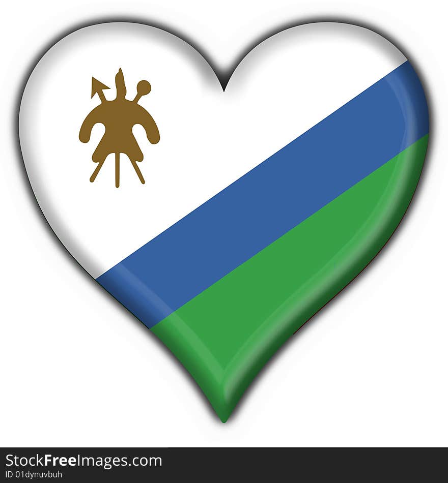 Lesotho Button Flag Heart Shape