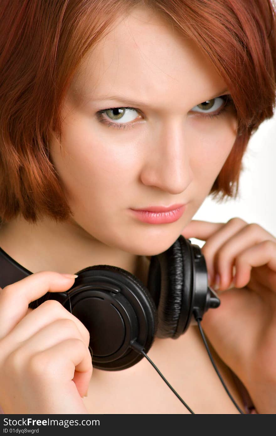 Caucasian girl with headphones