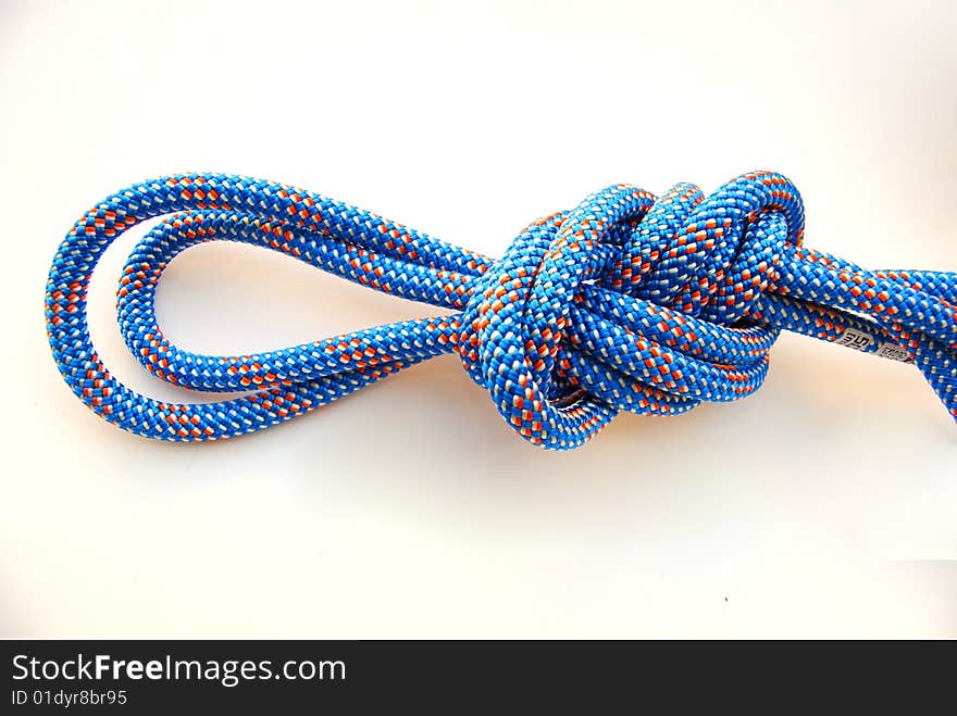 Alpine rope, climbing knot, double figure eight. Alpine rope, climbing knot, double figure eight