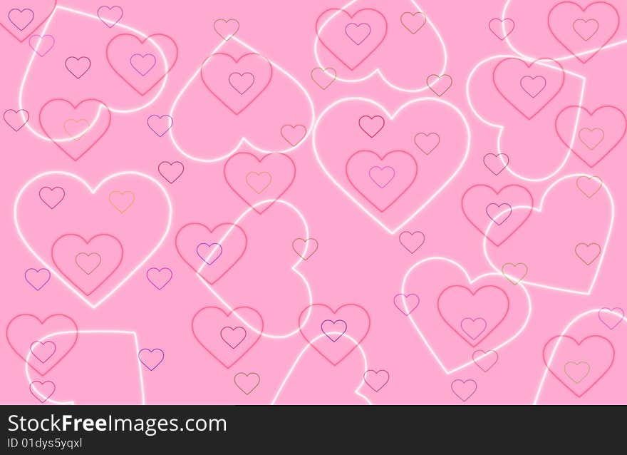 Painted multicolored hearts to gentle background texture