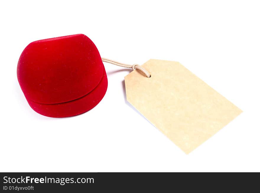 Red box with blank tag isolated on white