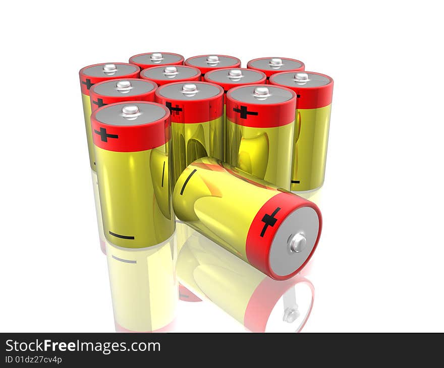 3d batteries isolated in white background