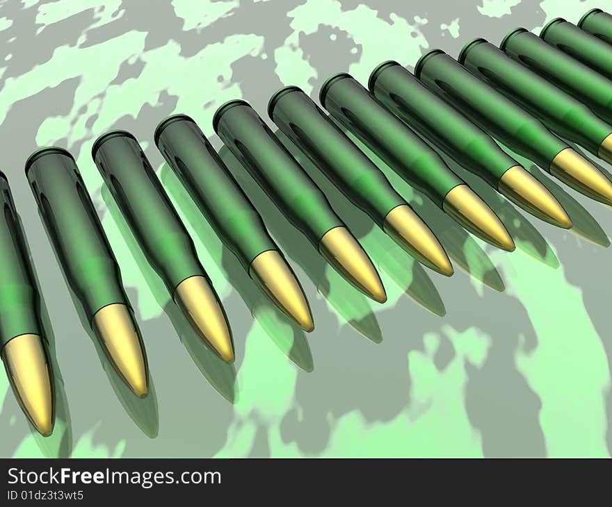Bullets isolated in color background