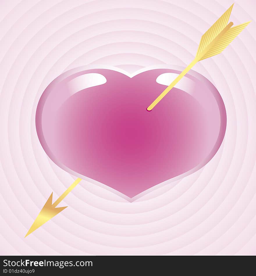 Valentines day postcard with arrow and heart, as pink background; vector illustration. Valentines day postcard with arrow and heart, as pink background; vector illustration