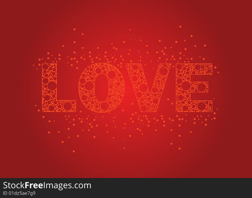 Vector love text couple on red background.