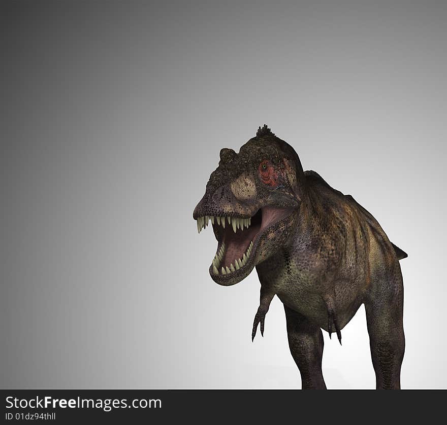 A Tyrannosaurus Rex dinosaur, with a menacing mouth. A Tyrannosaurus Rex dinosaur, with a menacing mouth.