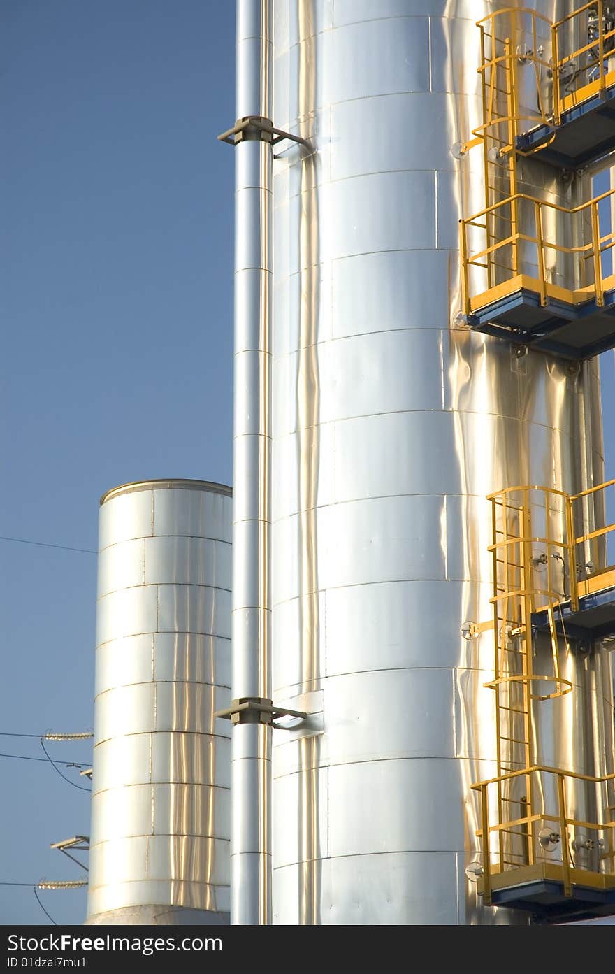 Power plant facility silos and pipe