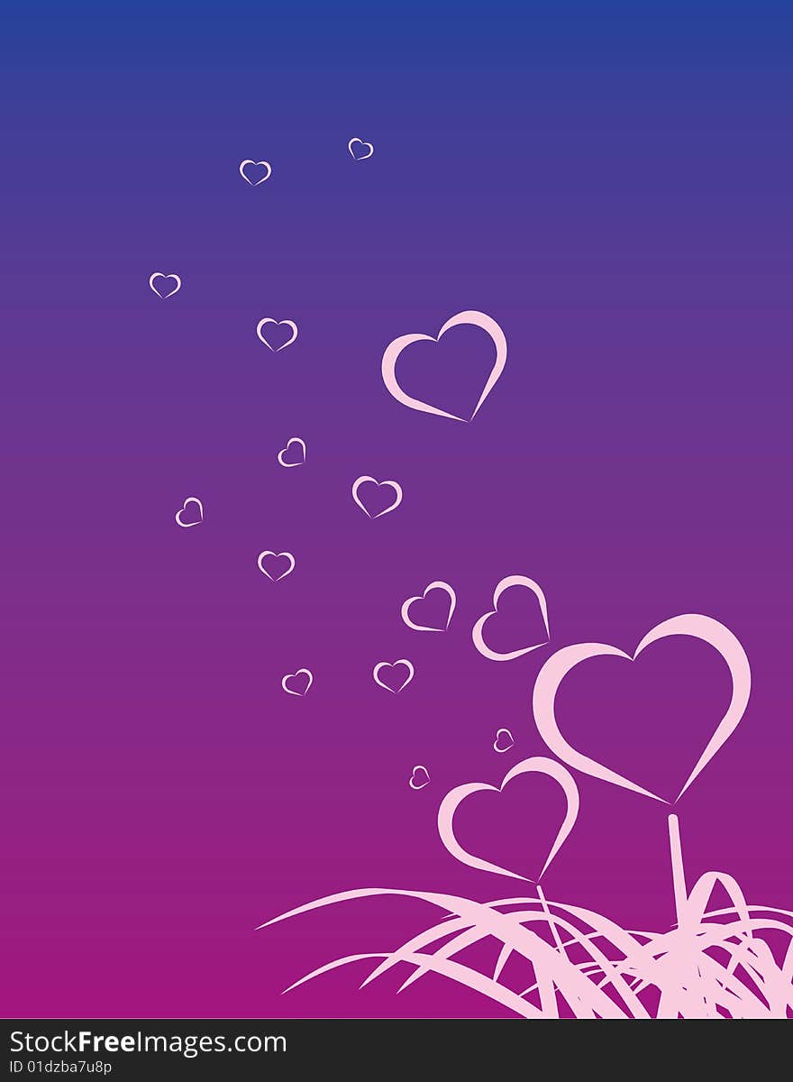 Valentines Day background with Hearts, floral and wave pattern, element for design, vector illustration