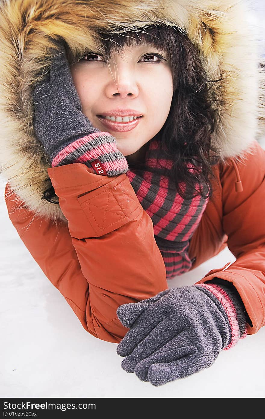 Beautiful girl and snow landscape