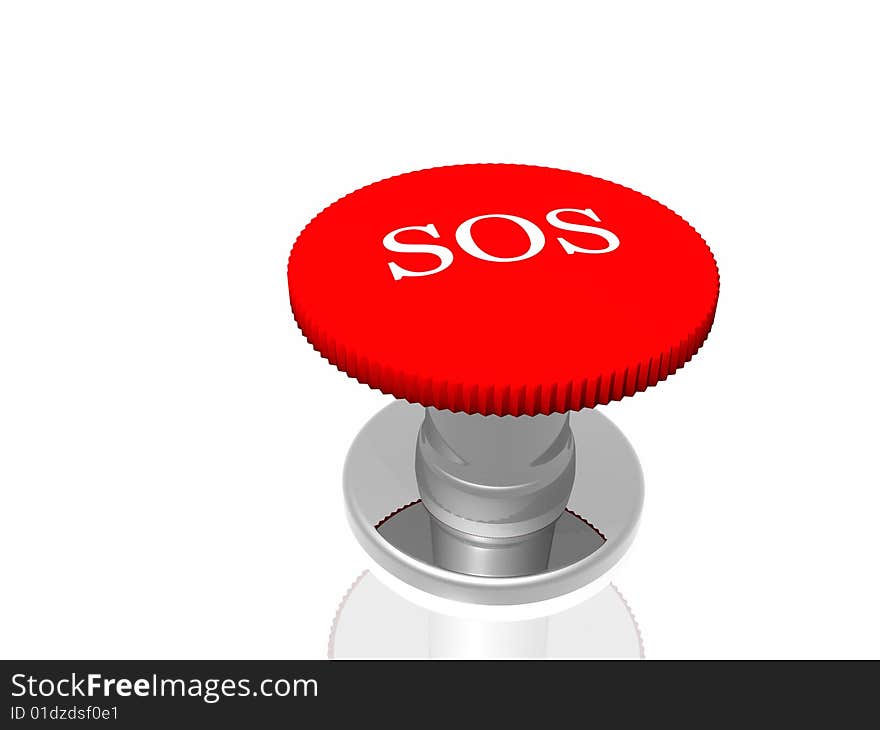 Red button with inscription SOS isolated in white background