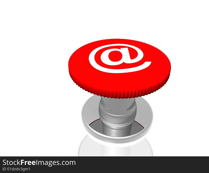 Red button with sign@ isolated in white background