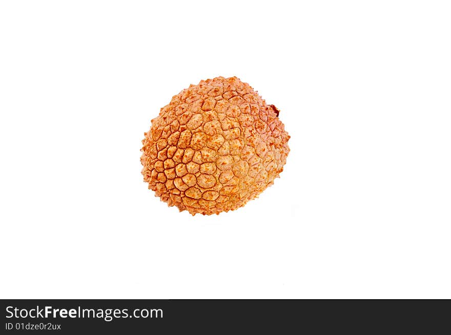 One litchi isolated on the white background. One litchi isolated on the white background