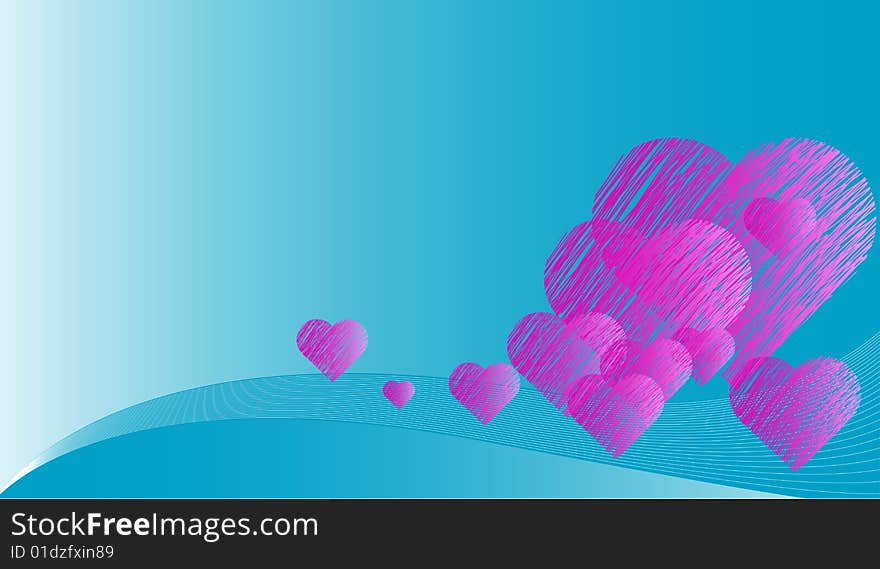 Valentines Day background with Hearts, floral and wave pattern, element for design, vector illustration