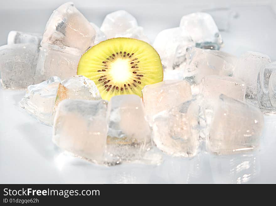 Kiwi and ice, backgrounds blue