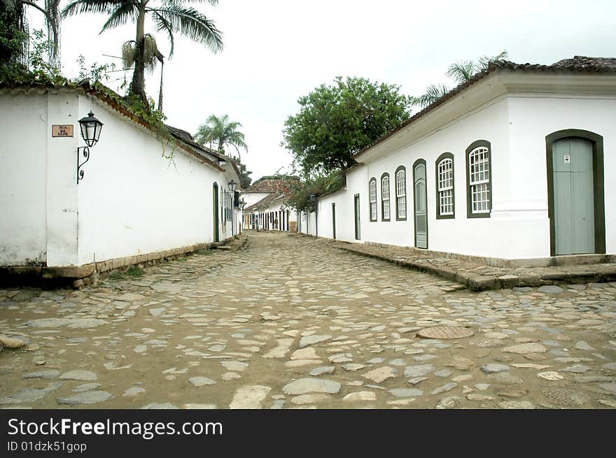 Street in Parati Brazil, houses with coloured doors. Street in Parati Brazil, houses with coloured doors