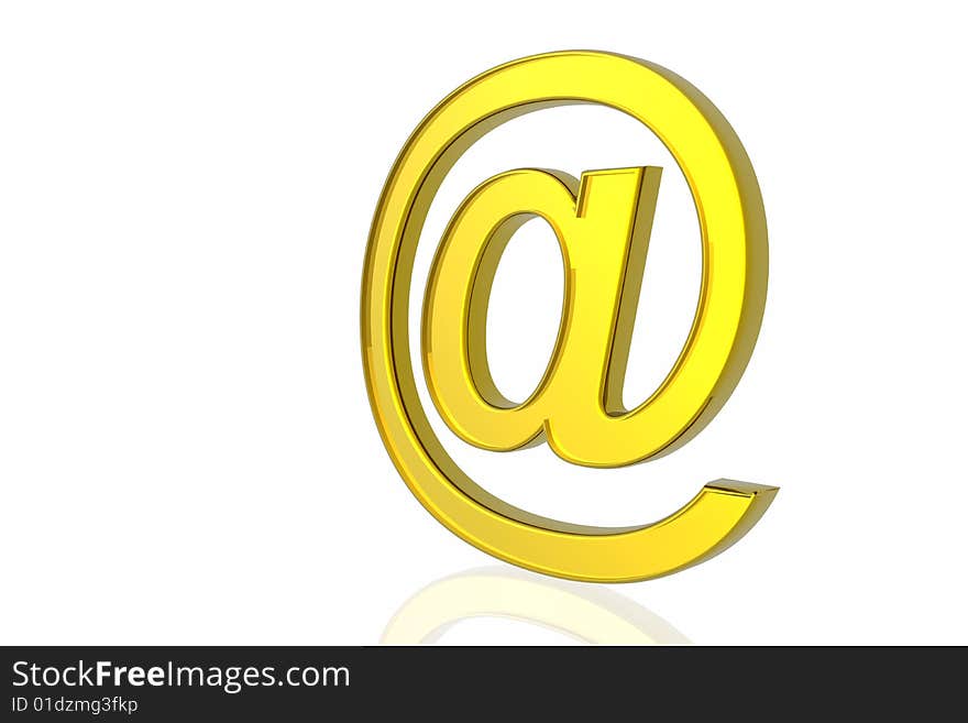 Golden e-mail symbol isolated in white background