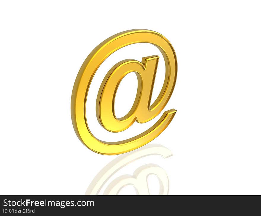 Golden e-mail symbol isolated in white background