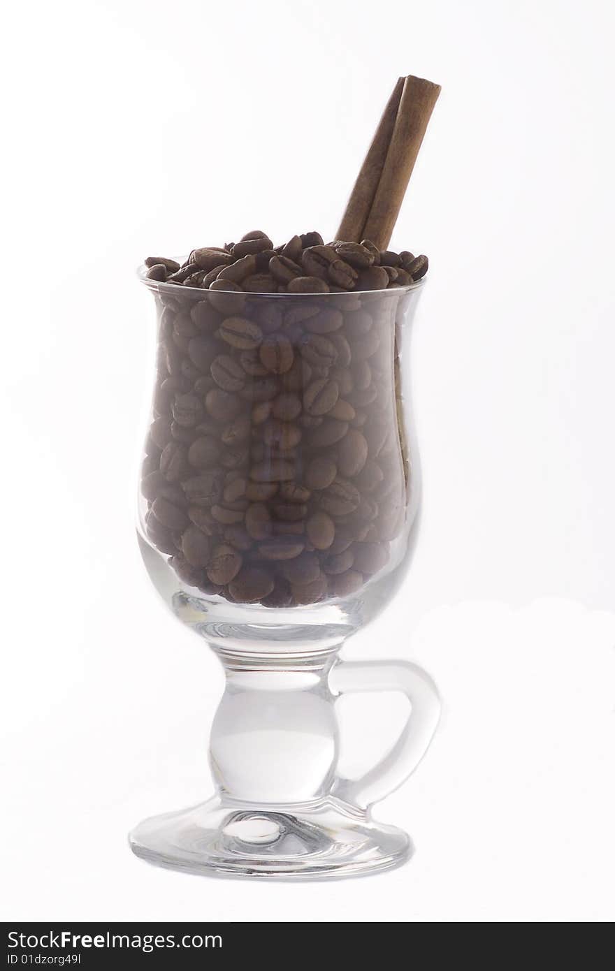 Seeds of coffee in high glass. Seeds of coffee in high glass