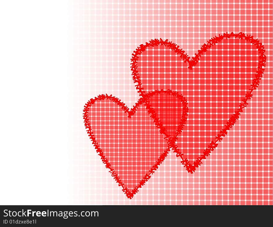 Abstraction with two hearts on a checked background. Abstraction with two hearts on a checked background