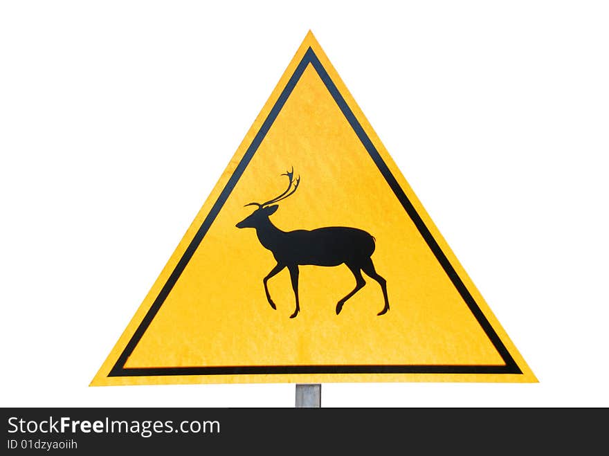 Deer crossing road sign. Background has been cut out to make the picture itself easier to be used in a variety of materials.