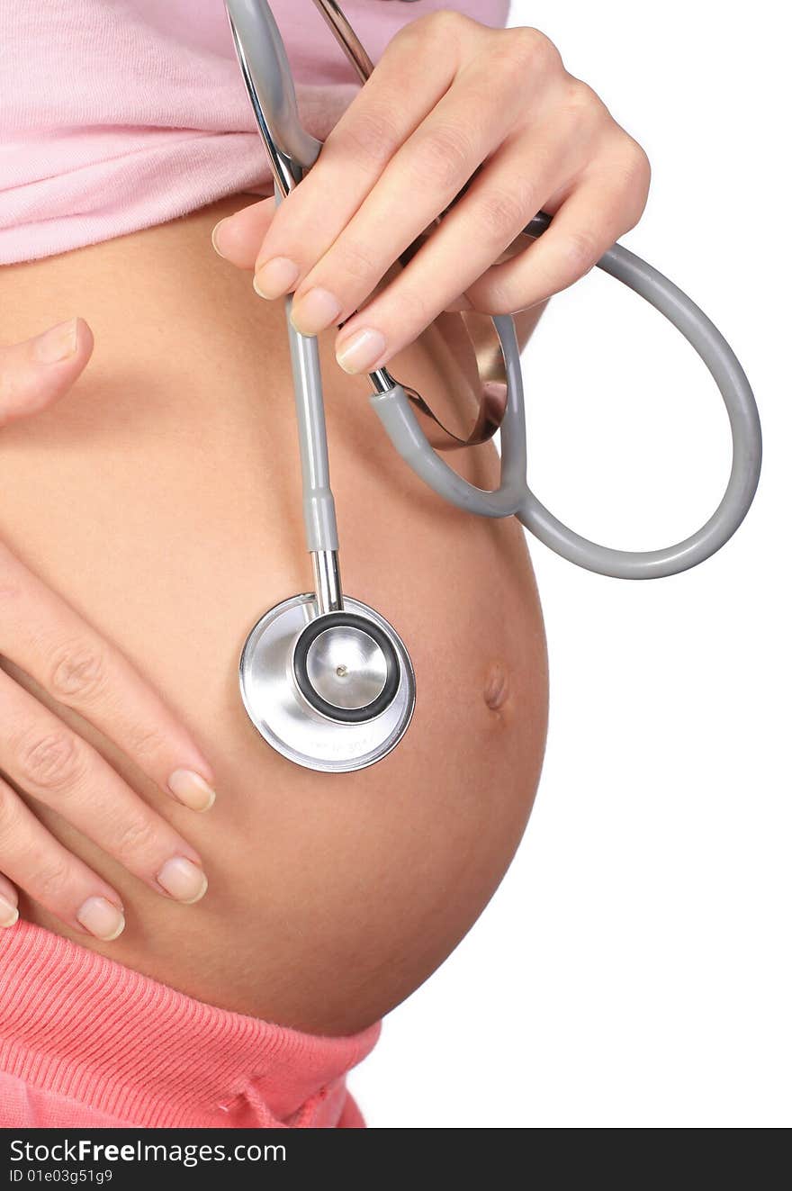 Pregnant woman isolated on a white background