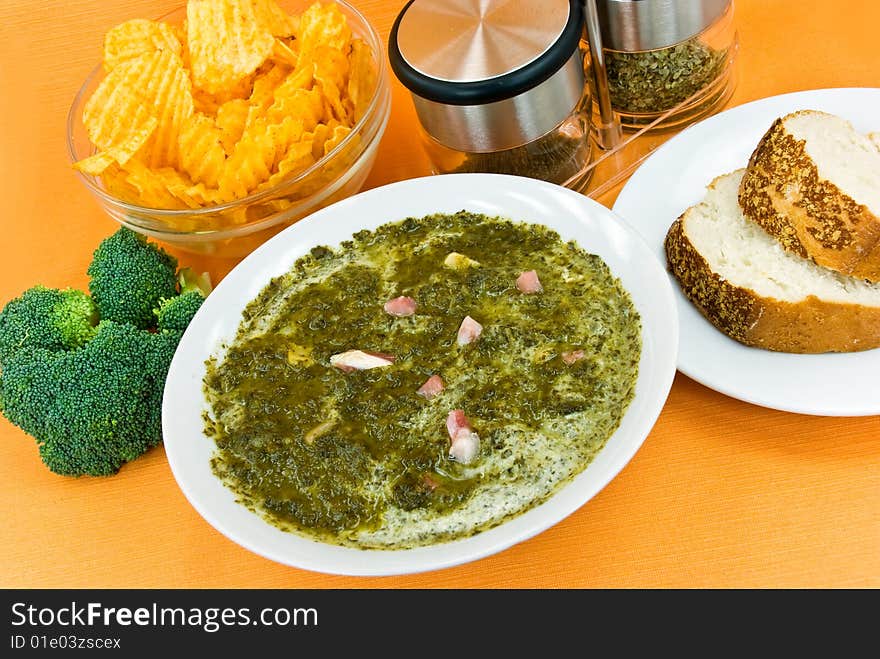 Gourmet Cream Soup With Green Cabbage And Slices O