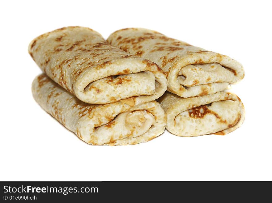 Pancakes with filling isolated on a white backgrou