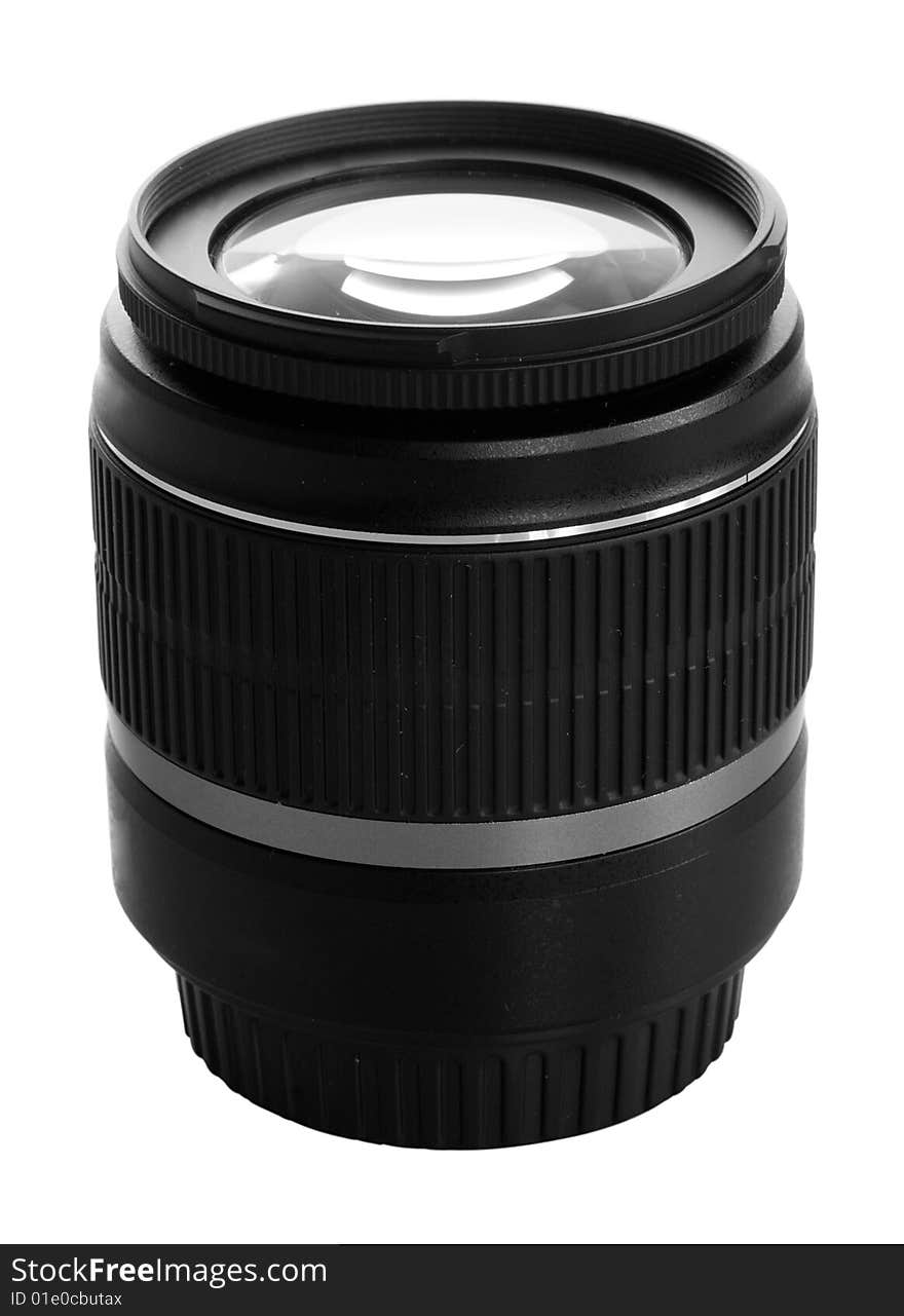 Black zoom lens for camera, isolated on white