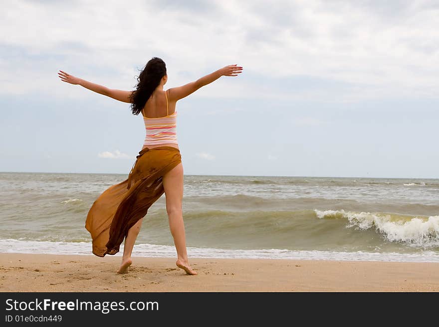 Happy Woman Dreams To Fly On Winds