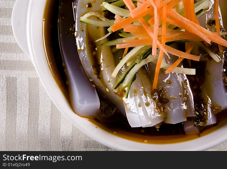 Chinese food： bean jelly on the table