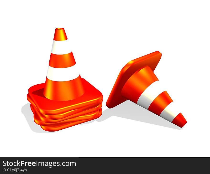 3d traffic cone isolated in white background