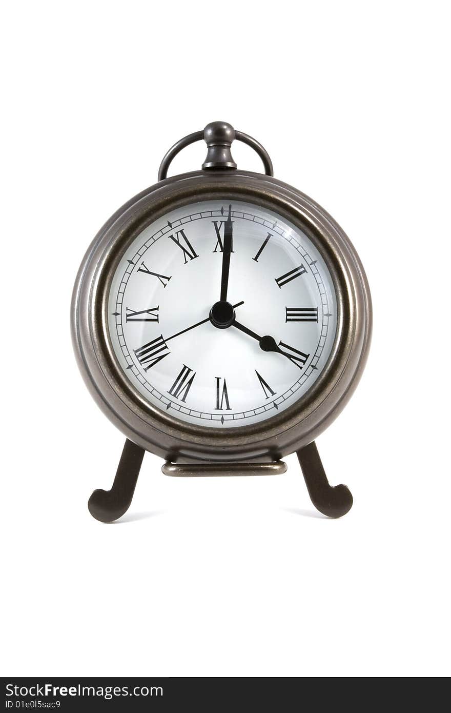 Old Style Metal Clock on White Background