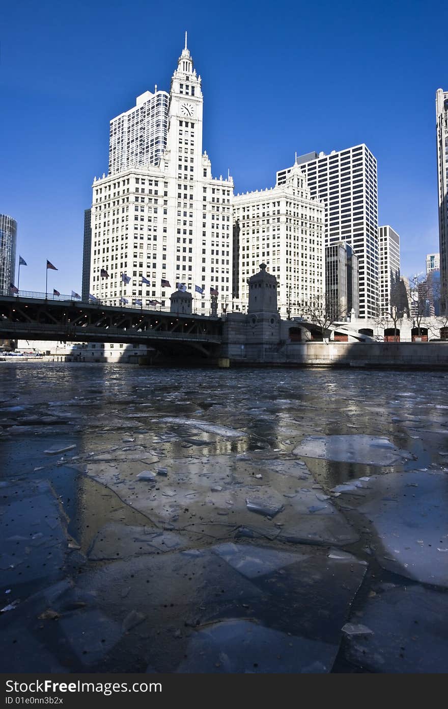 Wrigley Building winter morning time