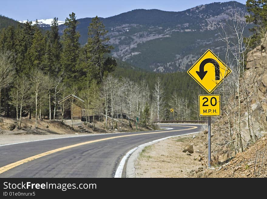 Sharp curve in the mountains - Rocky Mountain National Park.