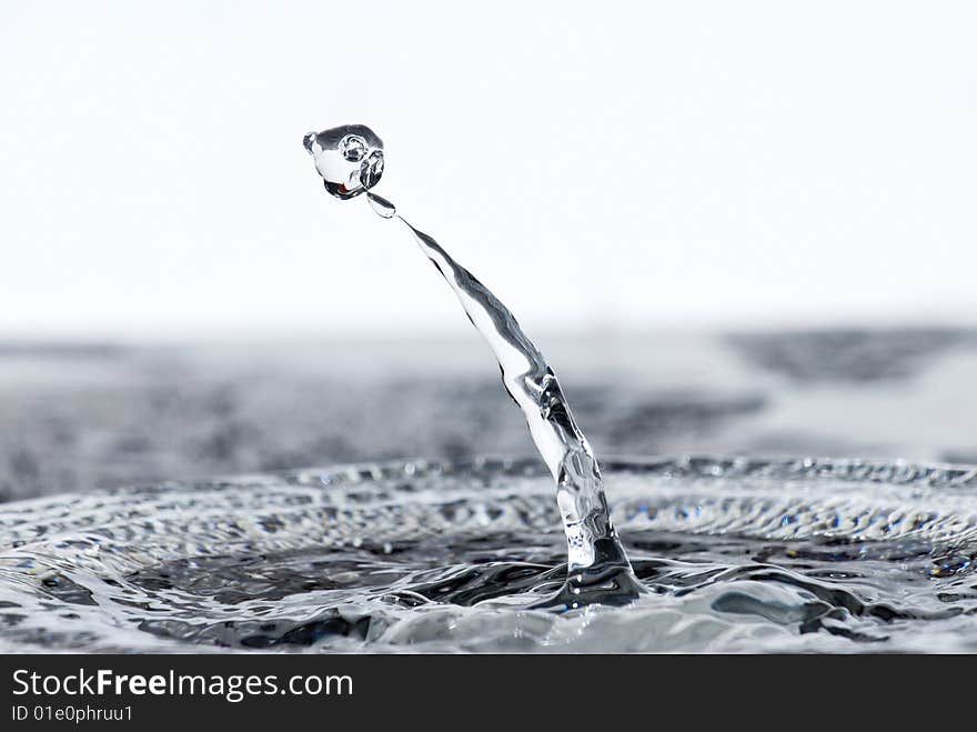 Clear water splash with drops in clear water