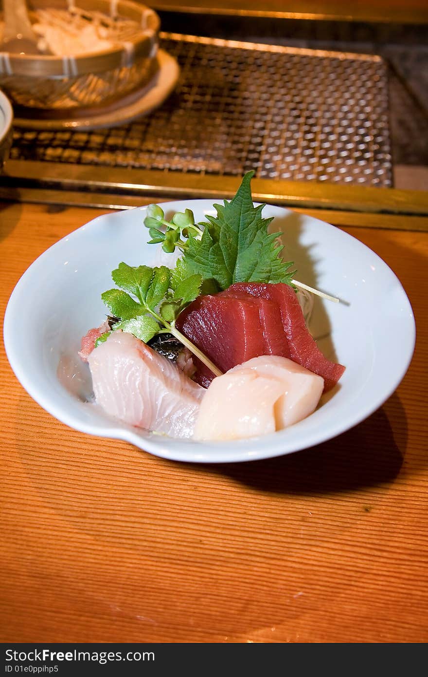 Authentic traditional Japanese Sashimi Tuna and Scallop. Authentic traditional Japanese Sashimi Tuna and Scallop