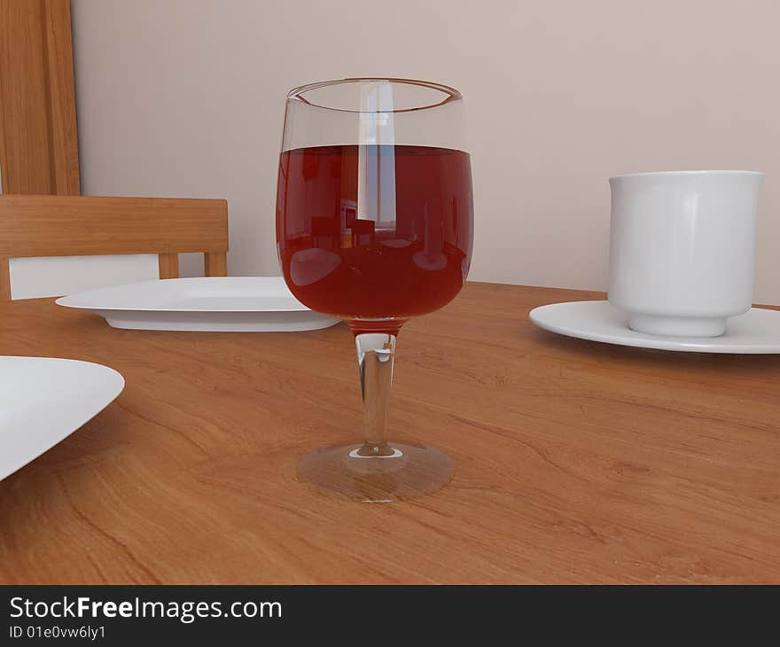 3d glass of wine on the table